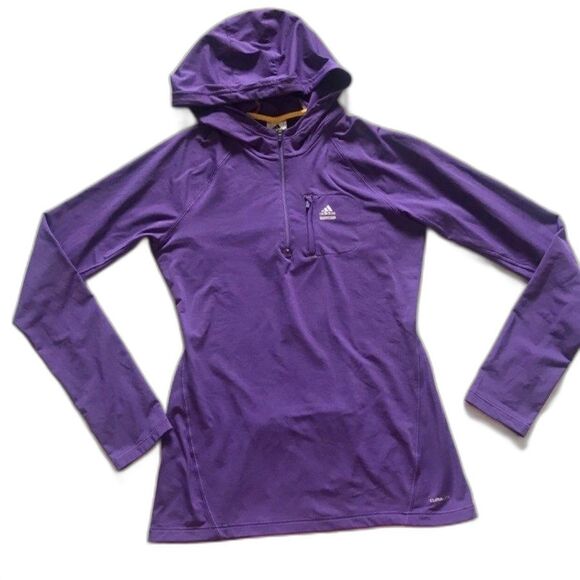 Adidas TechFit 1/2 Half Zip Climalite Purple Hoodie Jacket Women Medium Hoody - Picture 1 of 11